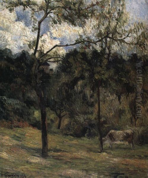 Paysage De Normandie, Vache Dans Un Pre Oil Painting by Paul Gauguin