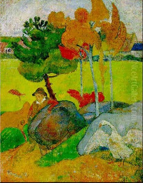 Petit Breton A L'oie Oil Painting by Paul Gauguin