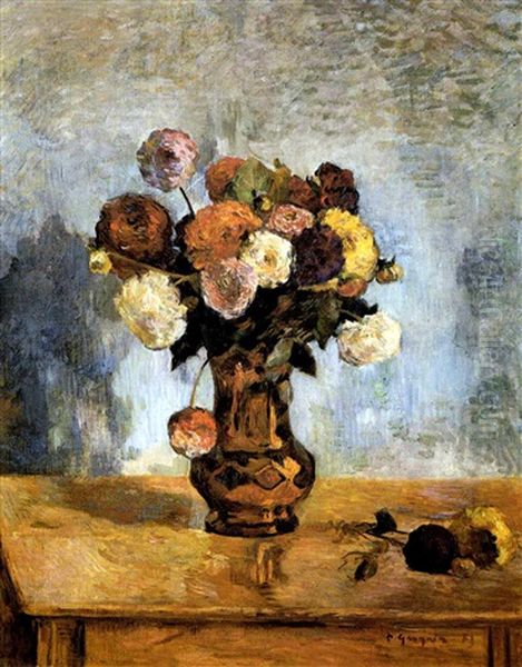 Les Dahlias Oil Painting by Paul Gauguin