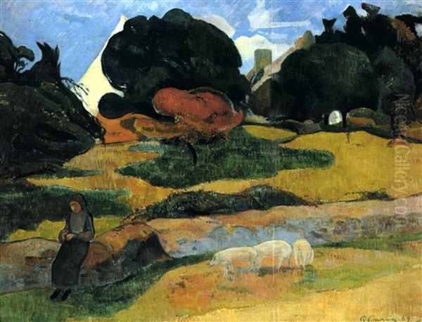 La Gardeuse De Porcs Oil Painting by Paul Gauguin