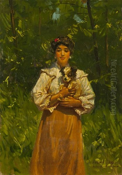 Pancha And Her Pet Oil Painting by Gilbert Gaul