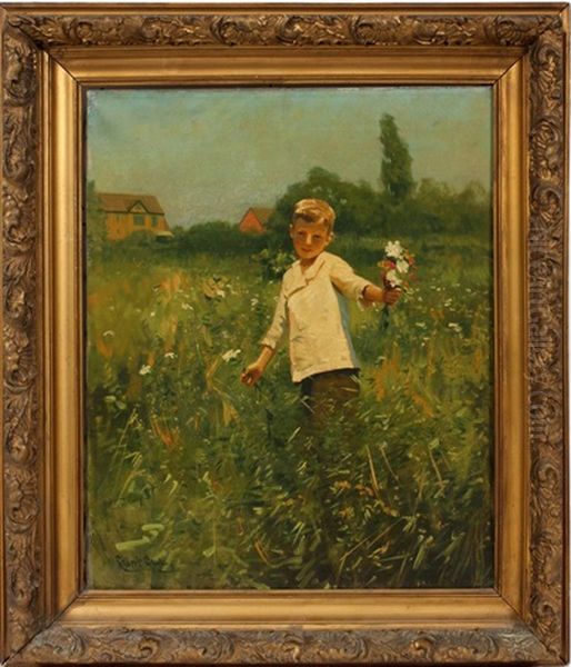 Boy With Bouquet Oil Painting by Gilbert Gaul