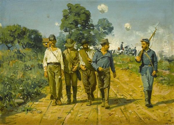 Soldiers Marching On Rutted Lane Oil Painting by Gilbert Gaul