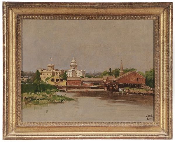 View Of A City, Likely Hackensack, New Jersey (bergen County Courthouse And Jail), Circa 1912 Oil Painting by Gilbert Gaul