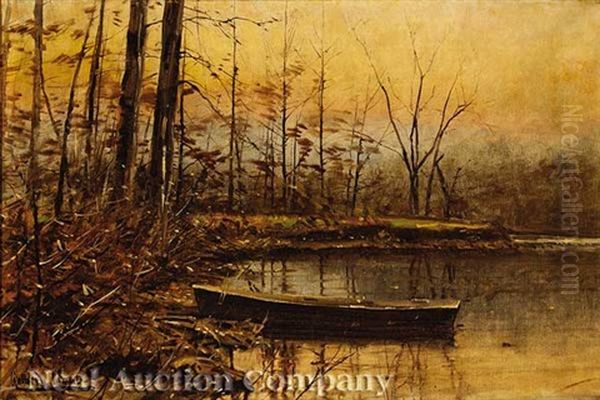 Autumn Scene, Pond And Boat Oil Painting by Gilbert Gaul