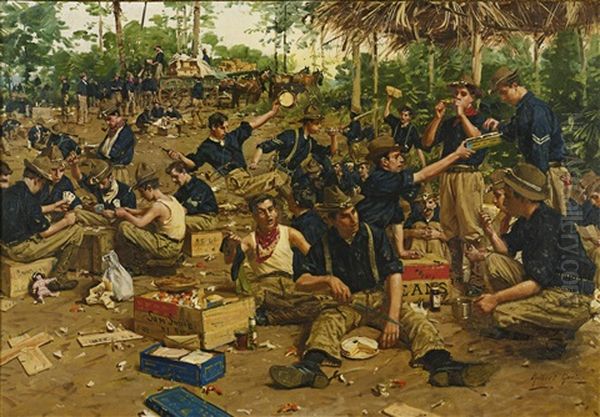 Christmas Day In Camp Oil Painting by Gilbert Gaul