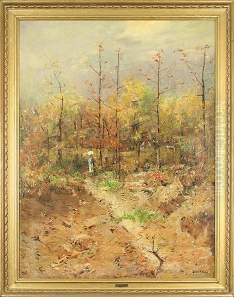 Southern Landscape With Figure And Cabin Oil Painting by Gilbert Gaul