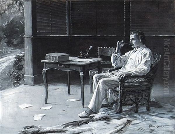 Meditation: On The Verandah, Jamaica (illus. For Century Magazine) Oil Painting by Gilbert Gaul