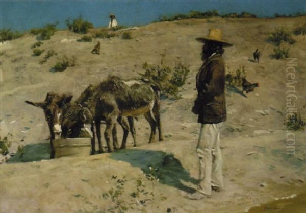 Tending The Burros Oil Painting by Gilbert Gaul