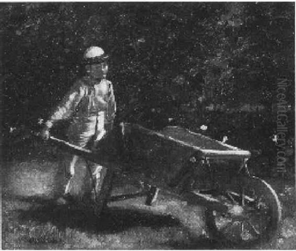 Boy With Wheelbarrow Oil Painting by Gilbert Gaul