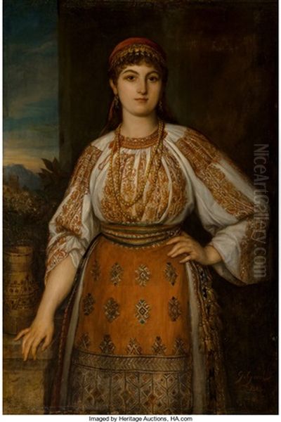 A Woman In Folk Dress Oil Painting by Gustave Gaul