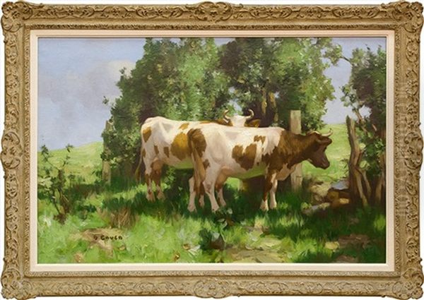 Two Ayrshires In Summer Sunshine Oil Painting by David Gauld