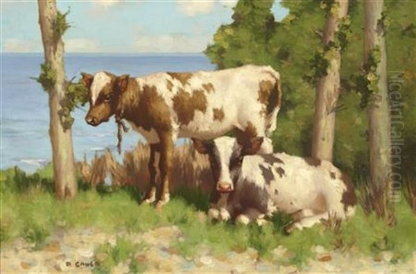 Calves By The Sea Oil Painting by David Gauld