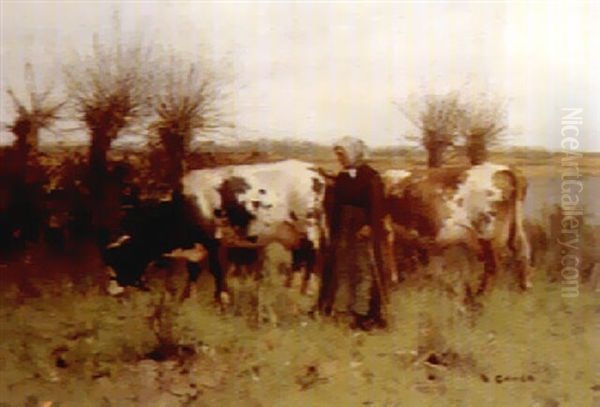 Tending The Cattle Oil Painting by David Gauld