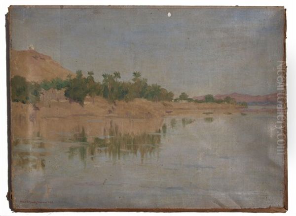 Desert Landscape By The Shore Of A River, Lake, Or Sea Oil Painting by Robert David Gauley