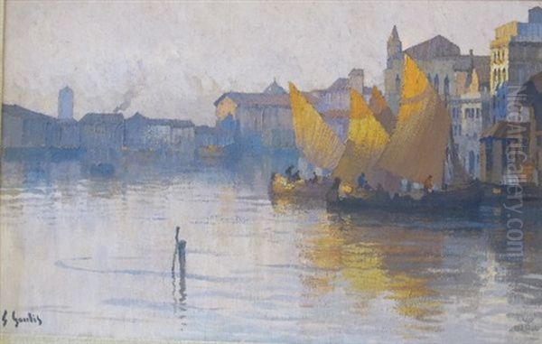 Barques A Voiles A Venise Oil Painting by Fernand Gaulis