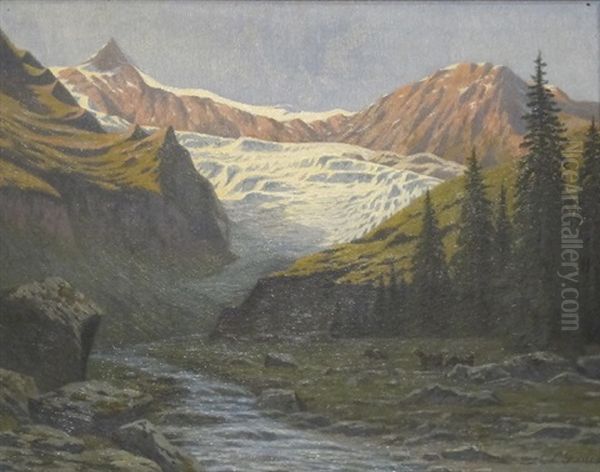 Glacier Oil Painting by Louis Daniel Edouard Gaulis