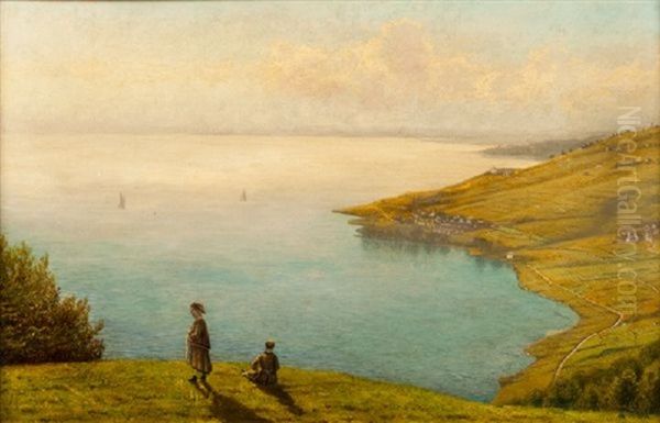 Fillettes Admirant Le Lavaux Et Le Lac Leman Oil Painting by Louis Daniel Edouard Gaulis