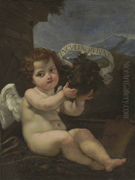 Putto With The Emblem Of Giulio Gaulli Oil Painting by Giovanni Battista Gaulli