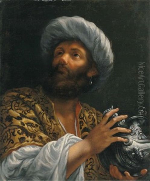 Head Of A Bearded Man, Probably One Of The Magi Oil Painting by Giovanni Battista Gaulli