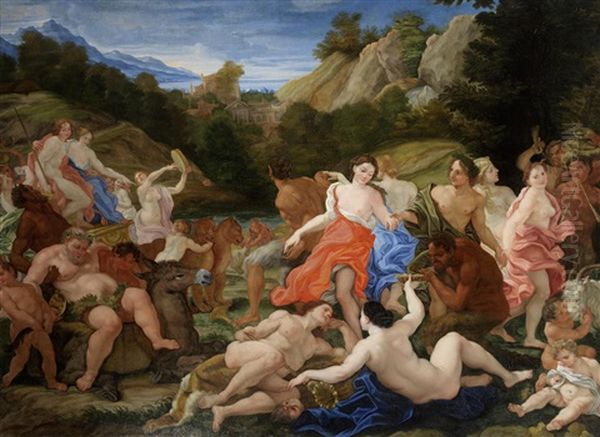 A Bacchanale Unframed Oil Painting by Giovanni Battista Gaulli