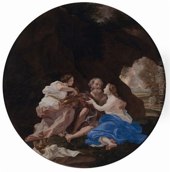 Loth E Le Figlie Giuda E Tamar (pair) Oil Painting by Giovanni Battista Gaulli