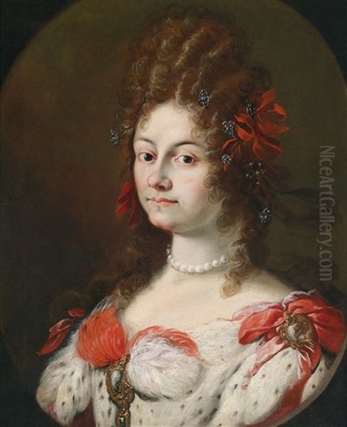 Portrat Einer Dame Im Roten Gewand Oil Painting by Giovanni Battista Gaulli