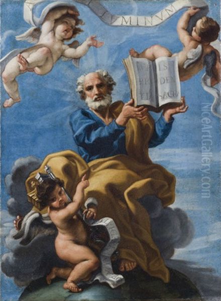 San Pietro Sul Globo Con Tre Angeli by Giovanni Battista Gaulli