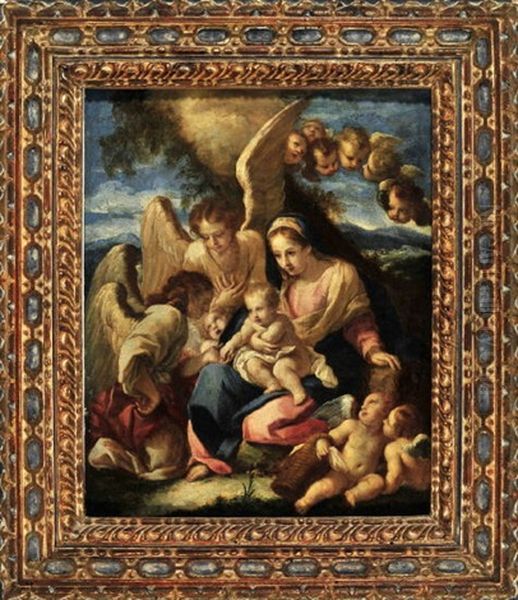 Madonna Mit Jesuskind Umgeben Von Engeln Oil Painting by Giovanni Battista Gaulli