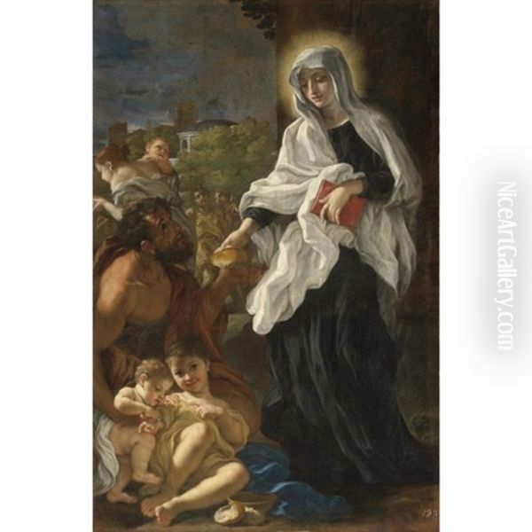 The Blessed Ludovica Albertoni Distributing Alms Oil Painting by Giovanni Battista Gaulli