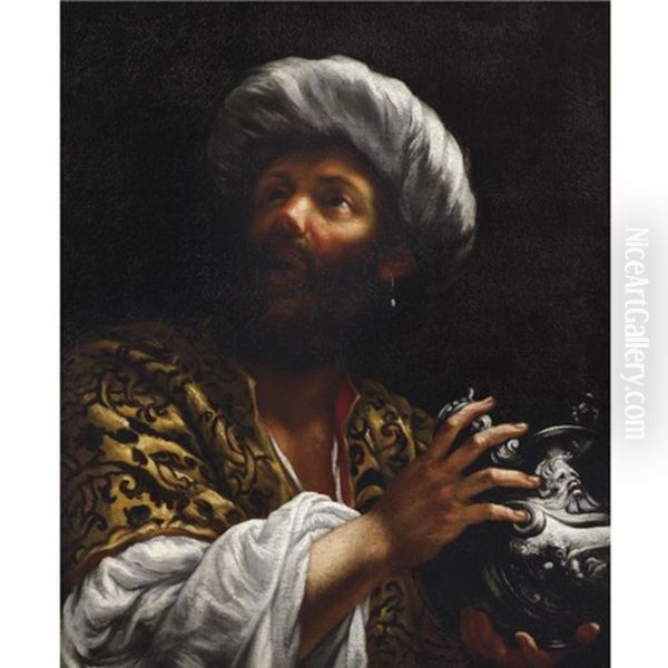 Head Of A Bearded Man, Probably One Of The Magi Oil Painting by Giovanni Battista Gaulli