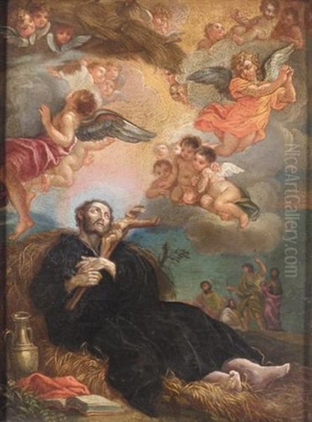 The Death Of Saint Francis Xavier Oil Painting by Giovanni Battista Gaulli