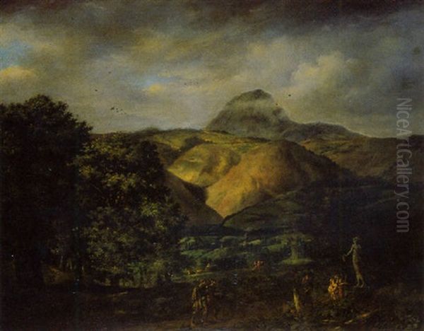 Paysage Avec Personnage Devant Une Statue De Mercure Oil Painting by Pierre-Marie Gault de Saint-Germain