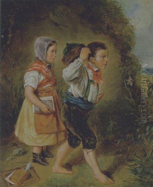 Nach Der Schule Oil Painting by Rudolf Gaupmann