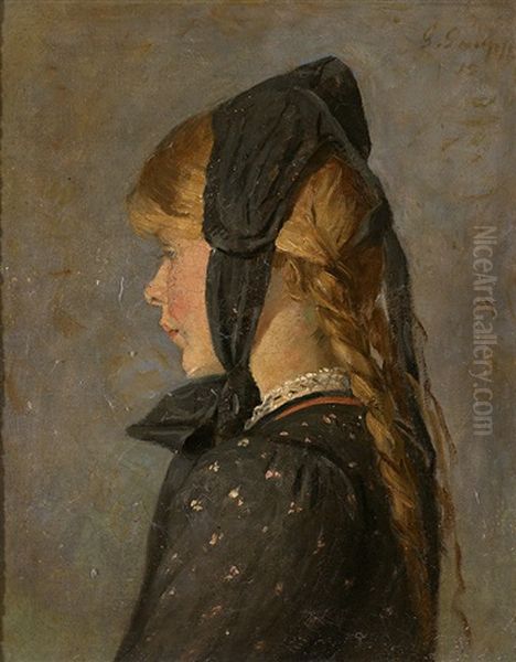 Portrait Eines Blonden Madchens In Tracht Oil Painting by Gustav Adolf Gaupp