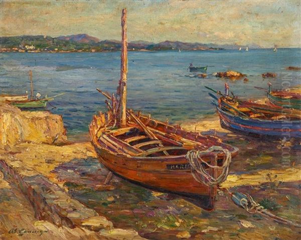 Fishing Boats At St Tropez Oil Painting by Adolphe-Louis Gaussen