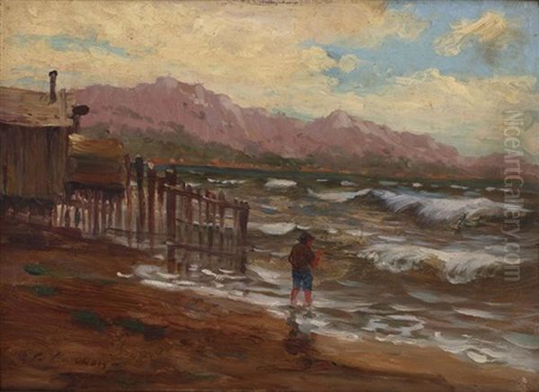 Pecheur Au Bord D'une Plage Oil Painting by Adolphe-Louis Gaussen