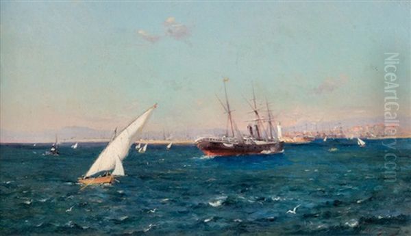 L'entree Du Port De Marseille Oil Painting by Adolphe-Louis Gaussen