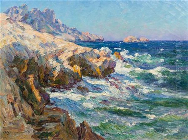 Seascape (9 Rocks) Oil Painting by Adolphe-Louis Gaussen