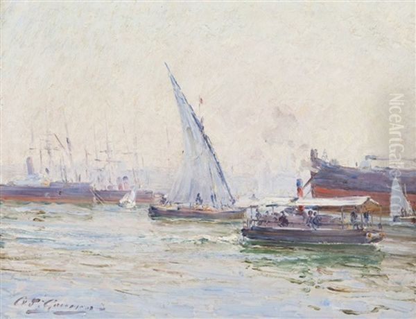 Le Port De Marseille Et Le Ferry Boat Oil Painting by Adolphe-Louis Gaussen