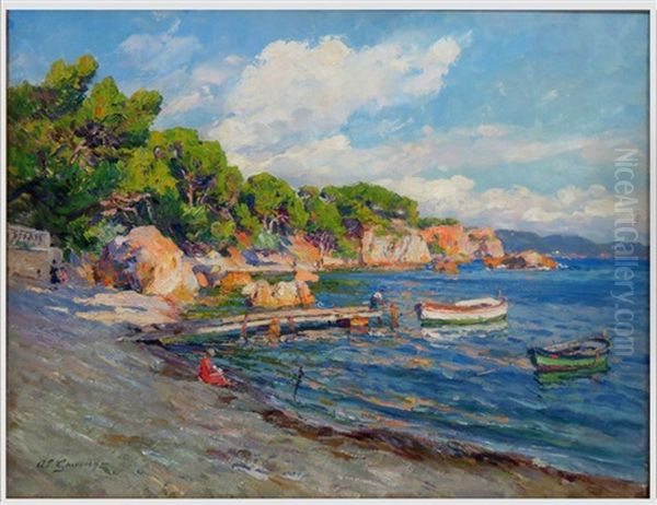 Plage L'ete (cote D'azure) Oil Painting by Adolphe-Louis Gaussen