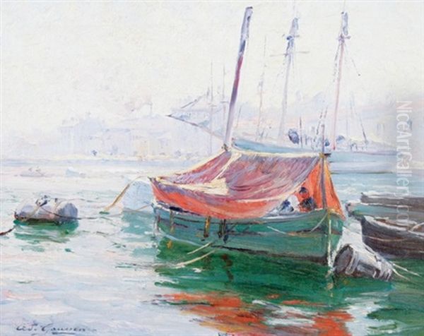 Moored Boats Oil Painting by Adolphe-Louis Gaussen