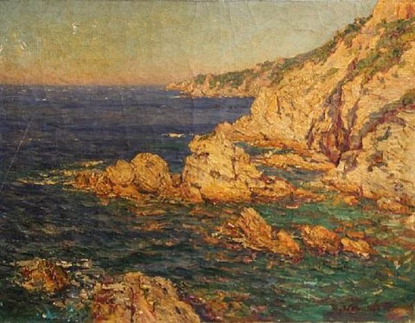 Coastal Scene Oil Painting by Adolphe-Louis Gaussen