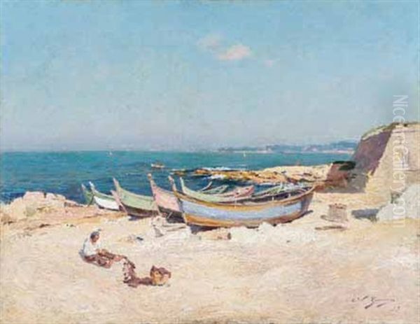 Pointus Sur La Plage Oil Painting by Adolphe-Louis Gaussen