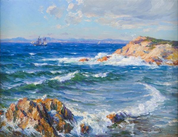 Voilier Au Large De L'ile De Porquerolles Oil Painting by Adolphe-Louis Gaussen