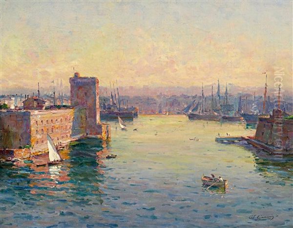 Morgendammerung Im Hafen Von Marseille Oil Painting by Adolphe-Louis Gaussen