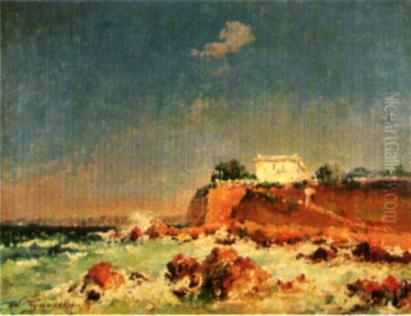 Bord De Corniche Mediterraneenne Oil Painting by Adolphe-Louis Gaussen