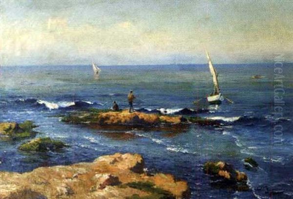 Rochers En Bord De Mer Oil Painting by Adolphe-Louis Gaussen