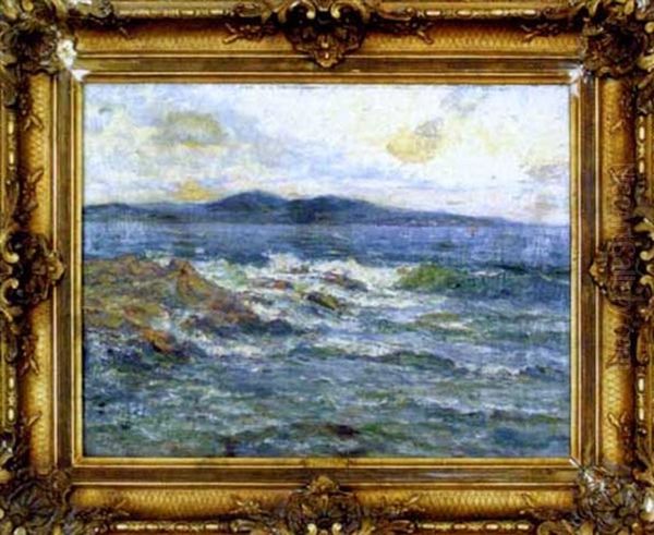 Bord De Mer, Effet De Vagues Sur Les Rochers Oil Painting by Adolphe-Louis Gaussen