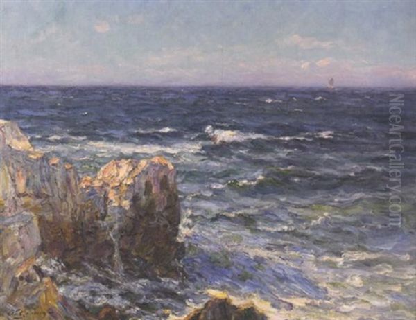 Voiliers Au Large Des Calanques Oil Painting by Adolphe-Louis Gaussen